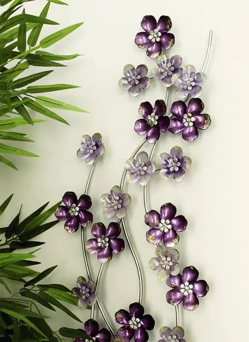 Flower Wall Decor Curved Metal Stems Rhinestone Centers