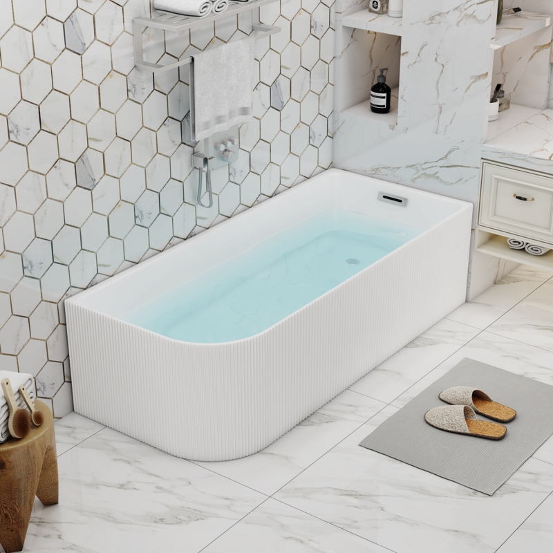 Fluted Corner Soaking Tub with Vertical Ribbing