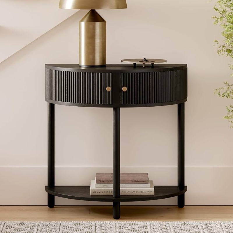 Fluted Half Moon Console Table featuring Matte Black Doors