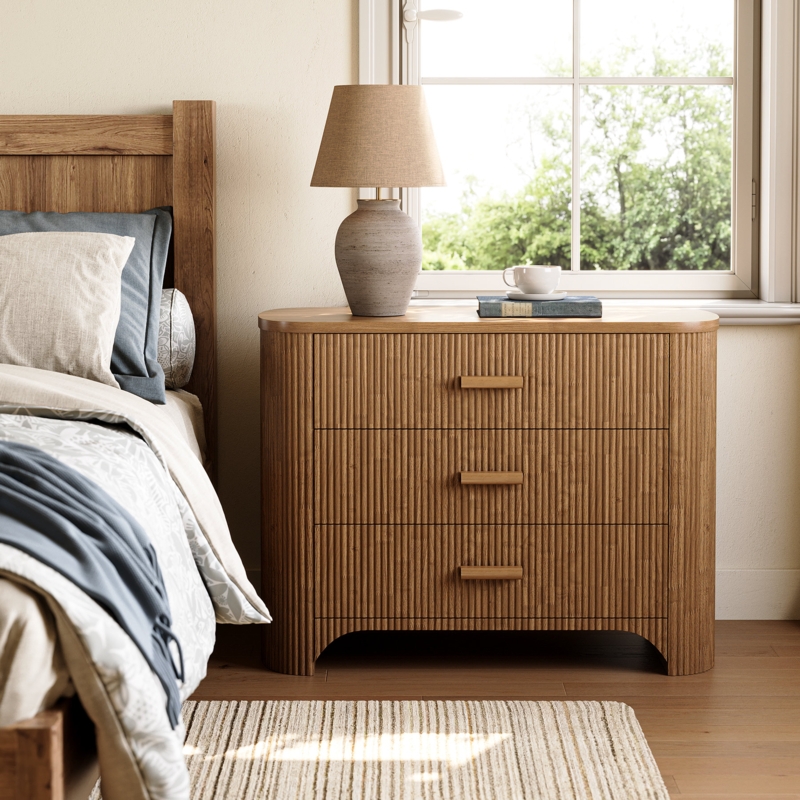 Fluted Nightstand: Curved Silhouette Organic Modern Bedroom Chest
