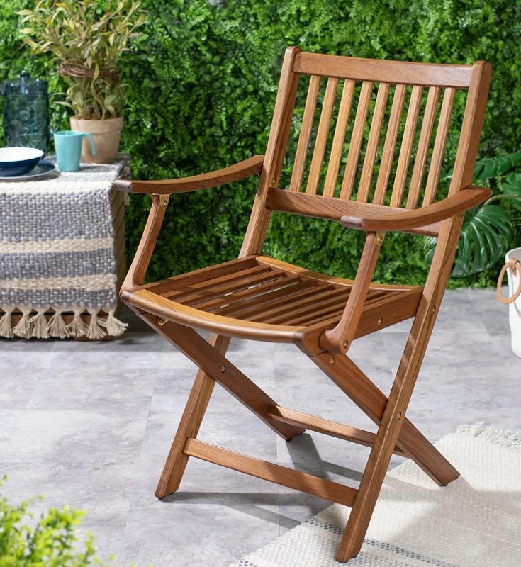 Folding Armchair Nautical Slatted Seat Brass Hardware Wood