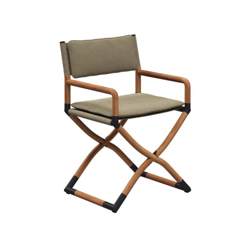 Folding Armchair Olive Green Fabric Black Joints