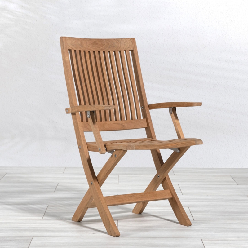 Folding Armchair Portable Honey Tone Curved Arms
