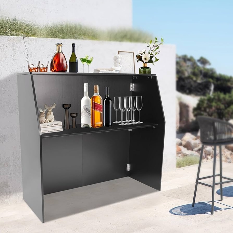 Folding Bar Matte Black Aluminum Edge Two Tier Shelving Folding Event Bar