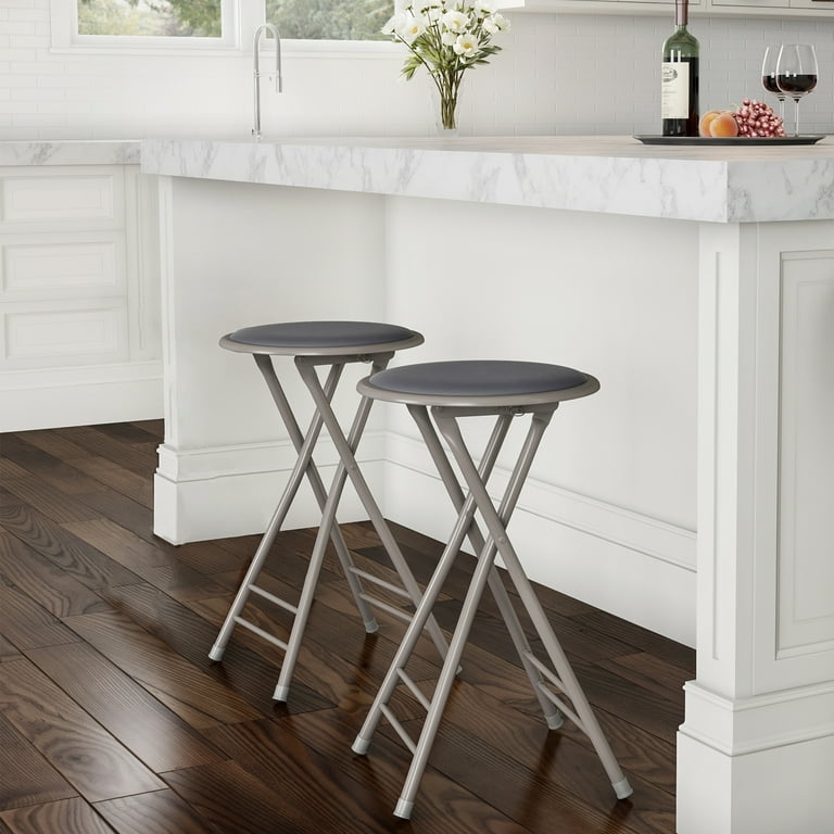 Folding Bar Stool Backless X-Frame Charcoal Gray Metal