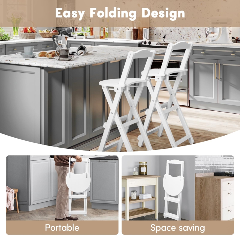 Folding Bar Stool Crisp White Integrated Backrest Handle
