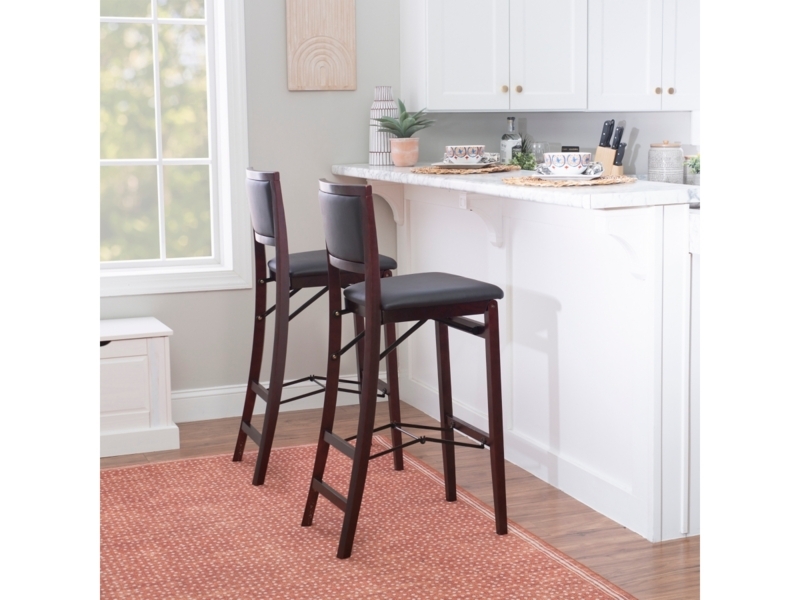 Folding Bar Stool Espresso Brown Padded Backrest