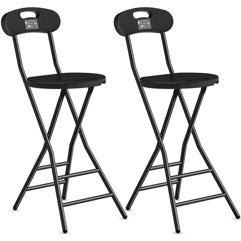 Folding Bar Stool Matte Black Metal Backrest Handle