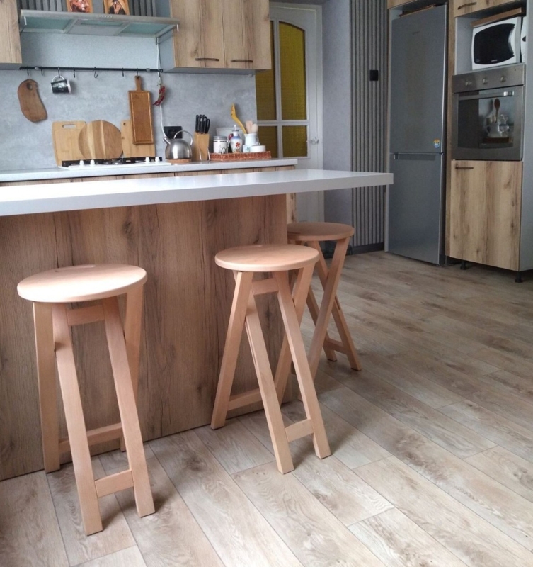 Folding Bar Stool Round Seat Light Wood Scandinavian Style