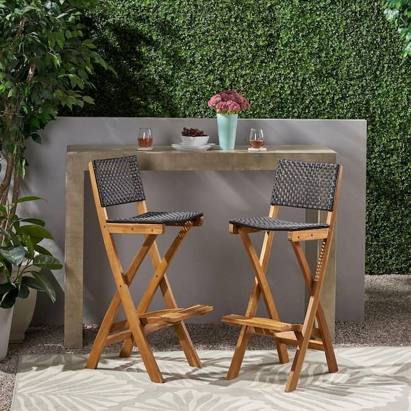 Folding Bar Stool Woven Resin with Woven Backrest Coastal Patio