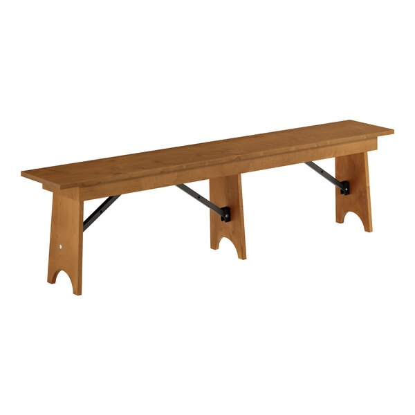Folding Bench Barrel Brown Wood Arched Leg Cutouts Farmhouse Style