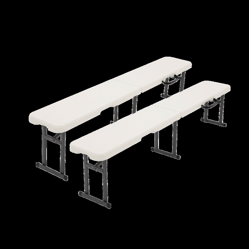 Folding Bench Set Bright White Plastic H-Frame Base Portable