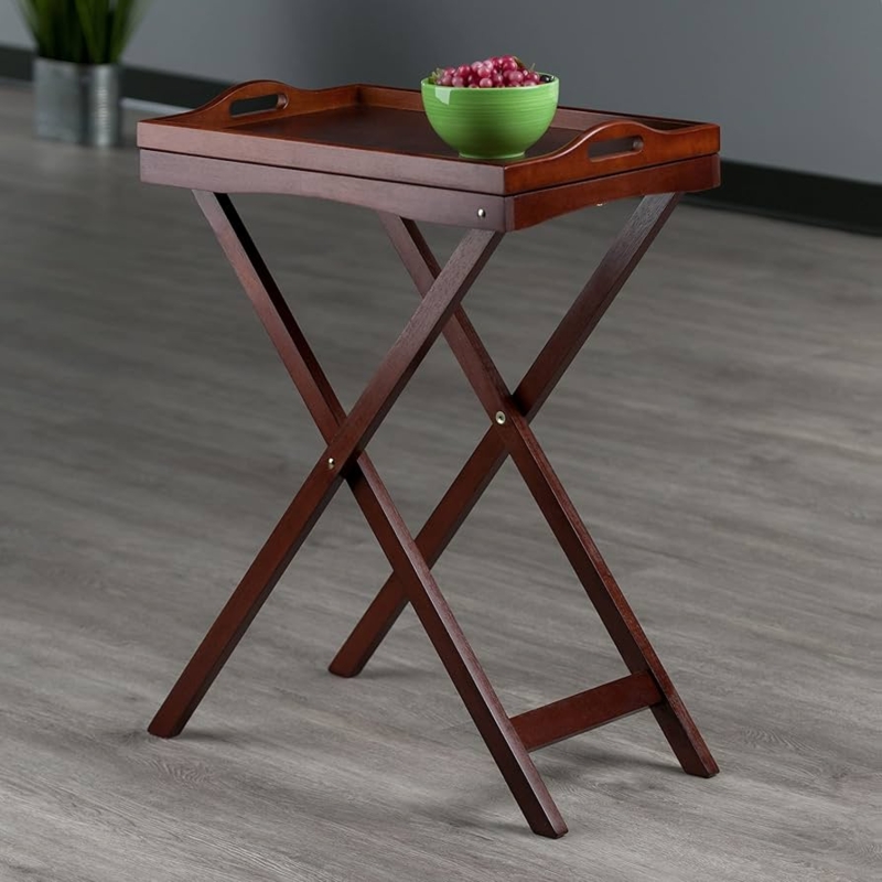 Folding Butler Tray Table Antique Walnut Removable Top Traditional