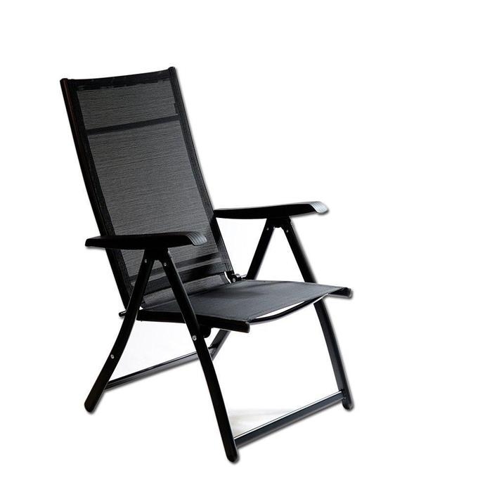 Folding Chair Adjustable Reclining, Reinforced Mesh, High Back Black