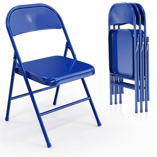 Folding Chair Cobalt Blue Glossy Finish, Heavy Duty Metal Frame