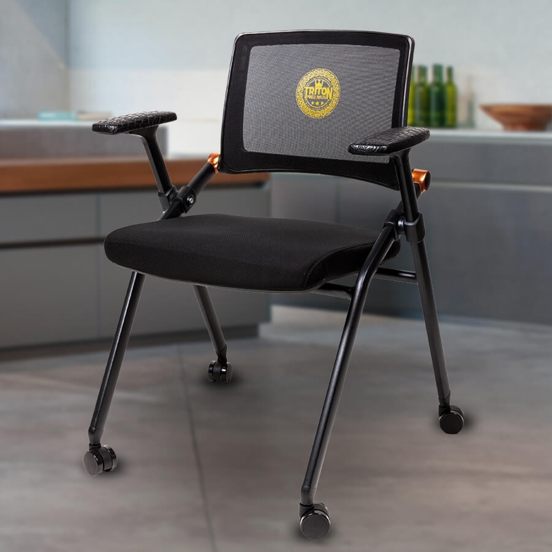 Folding Chair Copper Hardware Mesh Back Swivel Castors Mobile Seat