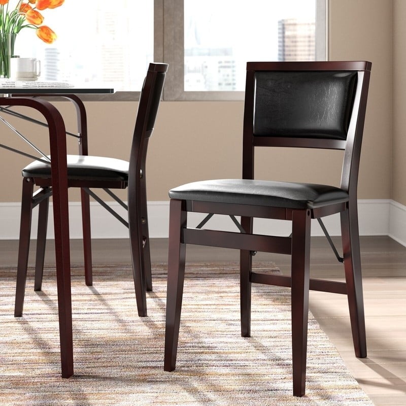 Folding Chair Espresso Brown Frame Padded Backrest Tapered Legs