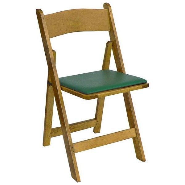 Folding Chair Fruitwood Oak Frame Green Upholstery Curved Backrest