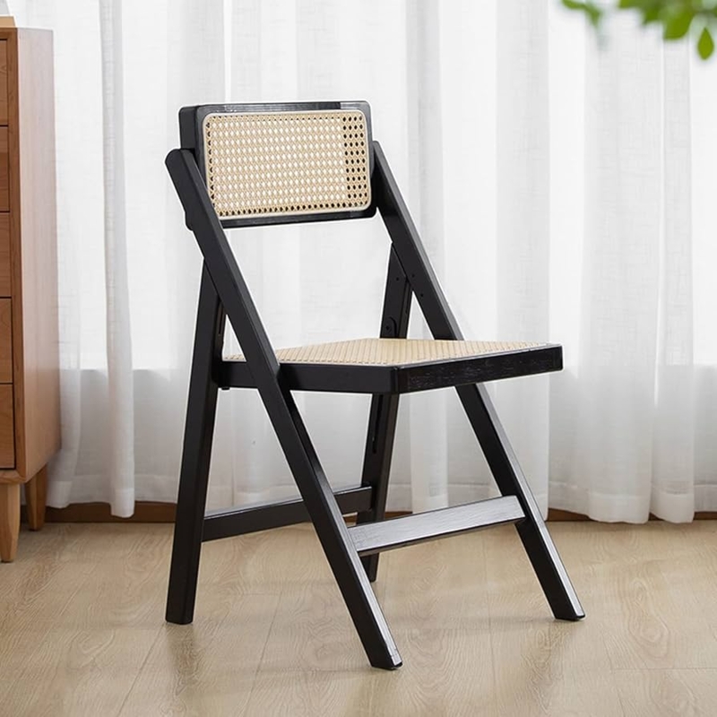 Folding Chair Matte Black Finish with Rattan Cane Webbing Inserts