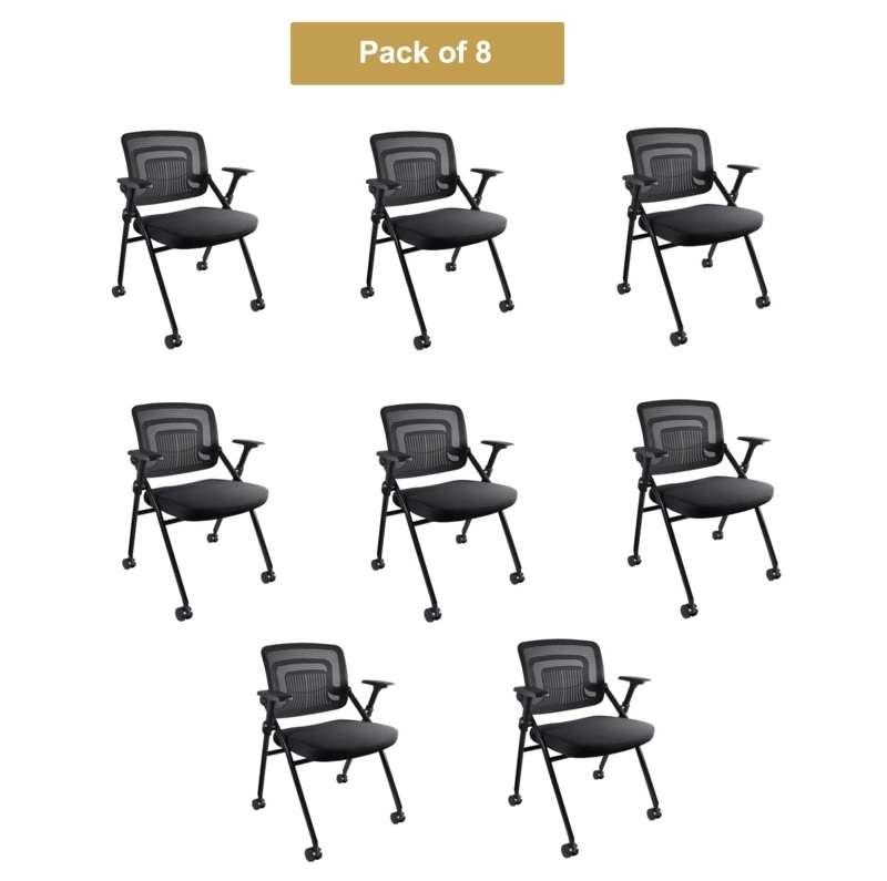 Folding Chair Pack Of Eight Caster Wheels Mesh Back Folding