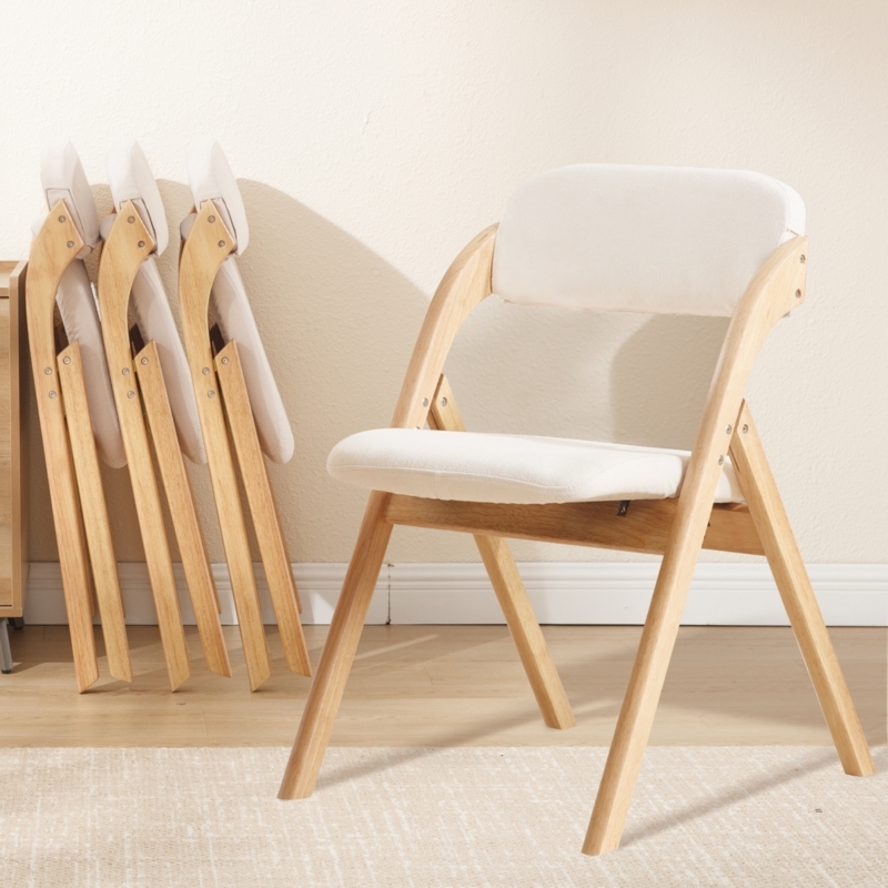 Folding Chair Scandinavian Style Padded Seat and Natural Wood