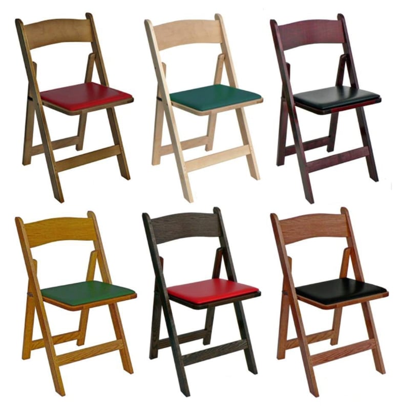 Folding Chair Set Wood Grain Frames Padded Seats Classic Style