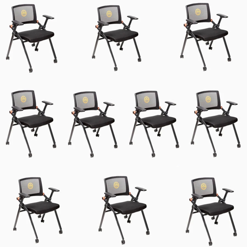 Folding Chair Set Yellow Emblem Integrated Armrests Mesh Back