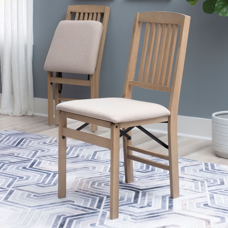 Folding Chair Slatted Back Natural Wood Mission Style Seat