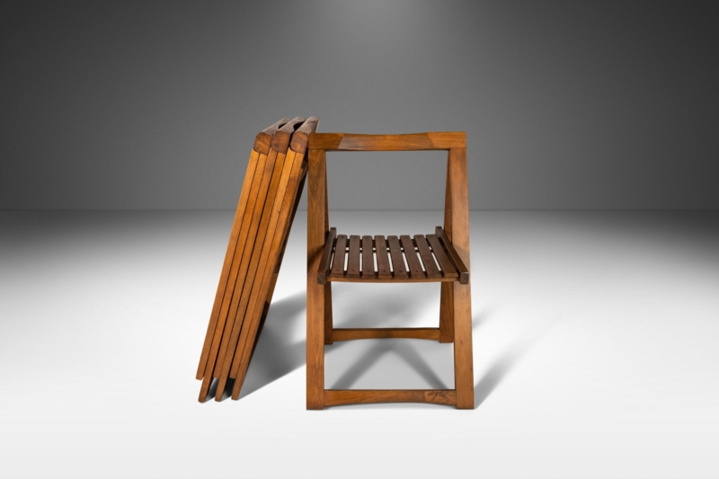 Folding Chair Slatted Seat Design in Warm Walnut Wood Finish