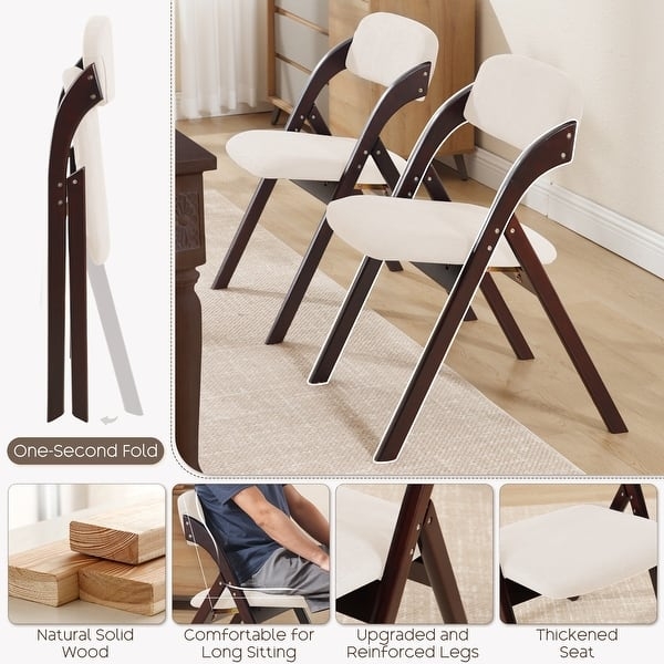 Folding Chair Solid Wood Frame Espresso Brown Padded Seat Cream