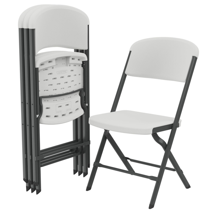 Folding Chair Stackable Design, Contoured Plastic Seat, Charcoal Frame