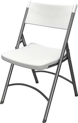 Folding Chair Textured White Plastic, Curved Cross Bracing, Heavy Duty