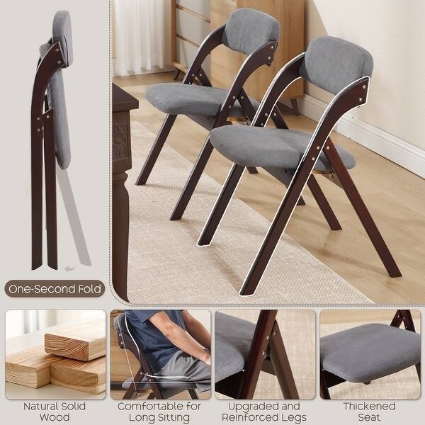 Folding Chair Thickened Seat Padding with Curved Espresso Wood Frame
