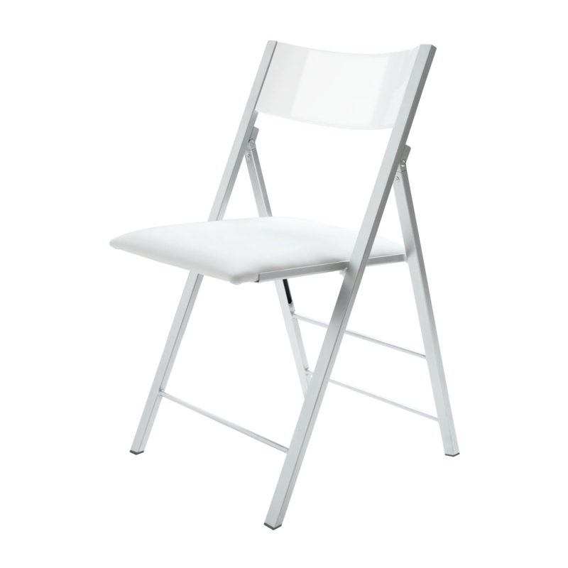 Folding Chair Translucent Backrest Slim Metal Frame White Seat