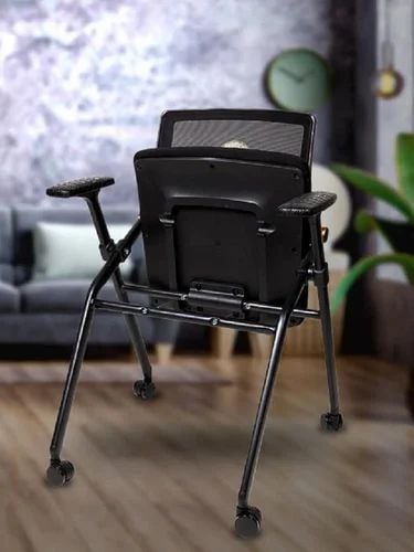 Folding Chair Tubular Frame Flip Up Seat Mesh Back Casters