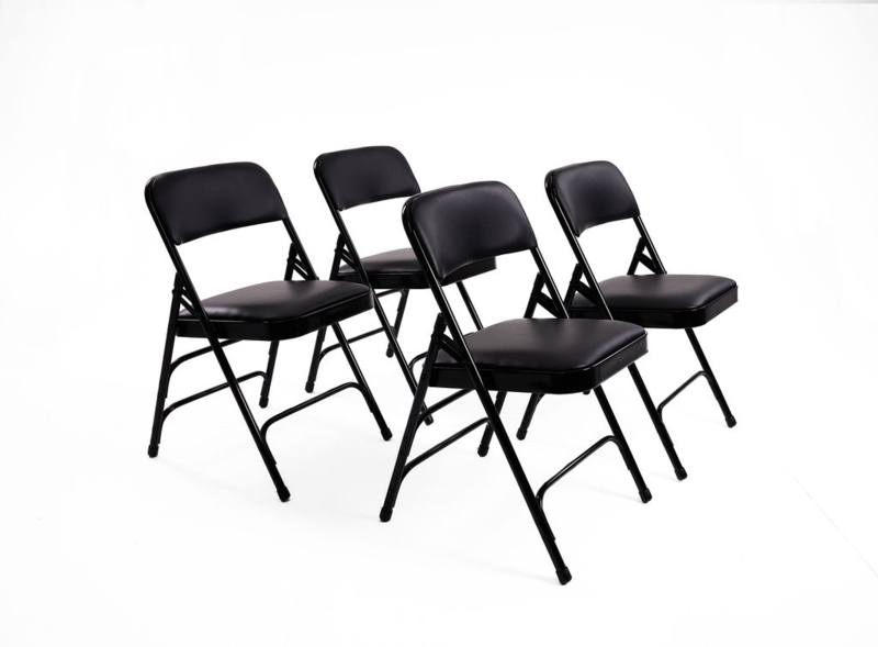 Folding Chair Vinyl Finish Padded Seat, Matte Black Industrial Style