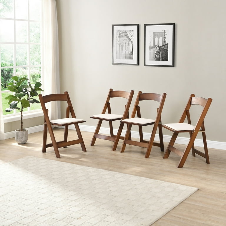 Folding Chair Walnut Finish with Upholstered Seat Slatted Back
