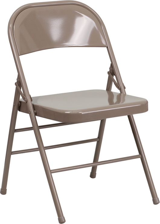 Folding Chair Warm Beige Glossy Finish, Double Braced Steel Frame