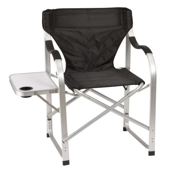 Folding Chair with Side Table, Cup Holder, Padded Armrests Black