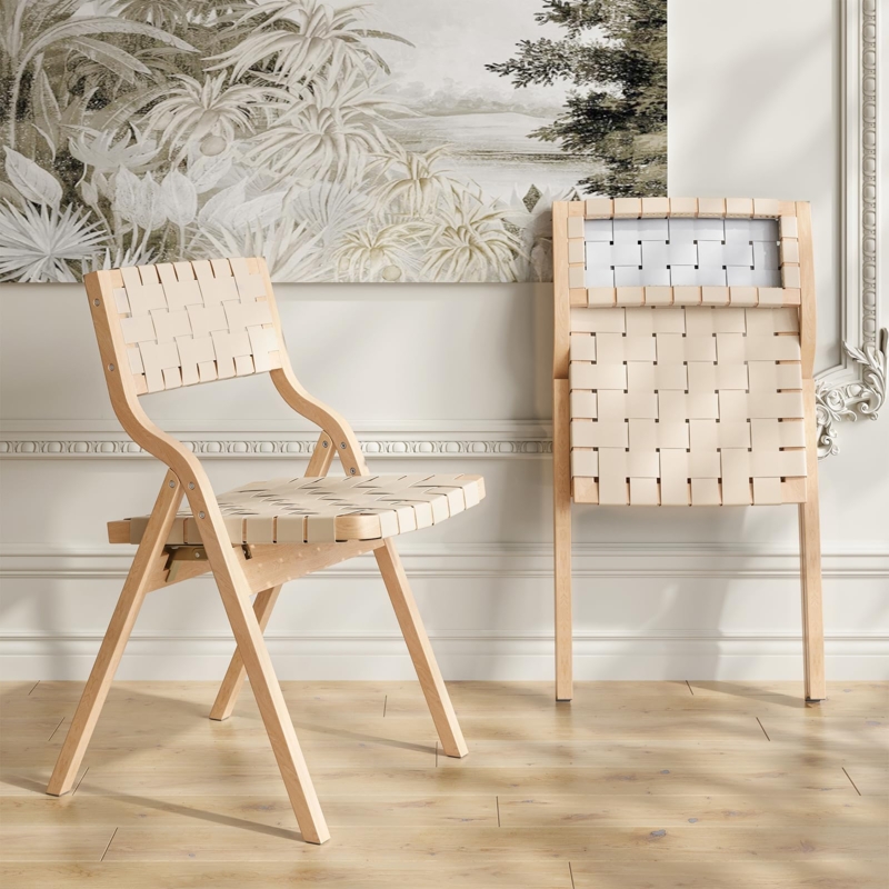 Folding Chair Woven Webbing Seat Light Oak Scandinavian