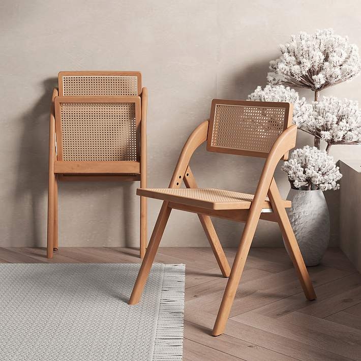 Folding Dining Chair Cane Webbing Seat Light Oak Scandinavian