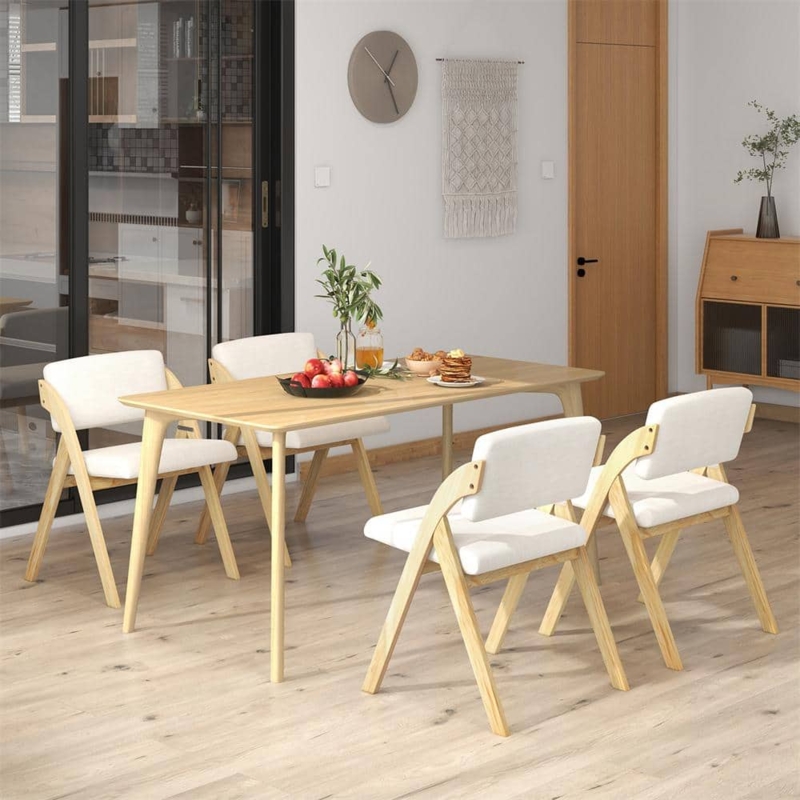 Folding Dining Chair Light Wood Frame and Beige Upholstered Back