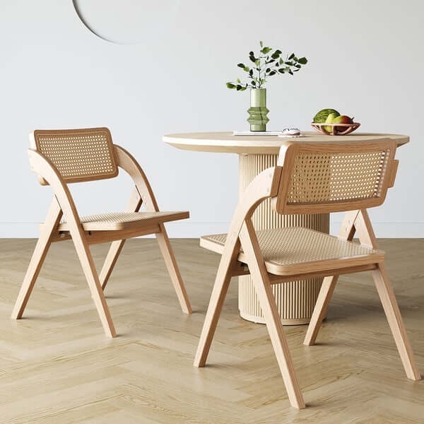 Folding Dining Chair Natural Wood with Cane Mesh Back and Seat