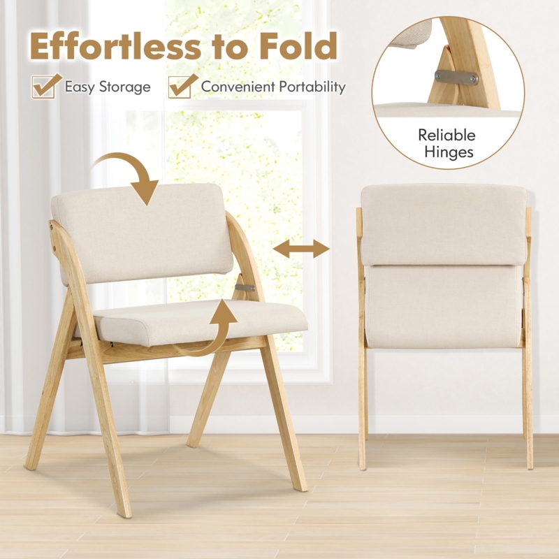 Folding Dining Chair Padded Backrest Natural Wood Scandinavian