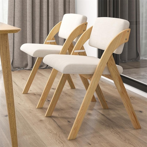 Folding Dining Chair Upholstered Seat Light Oak Tapered Legs