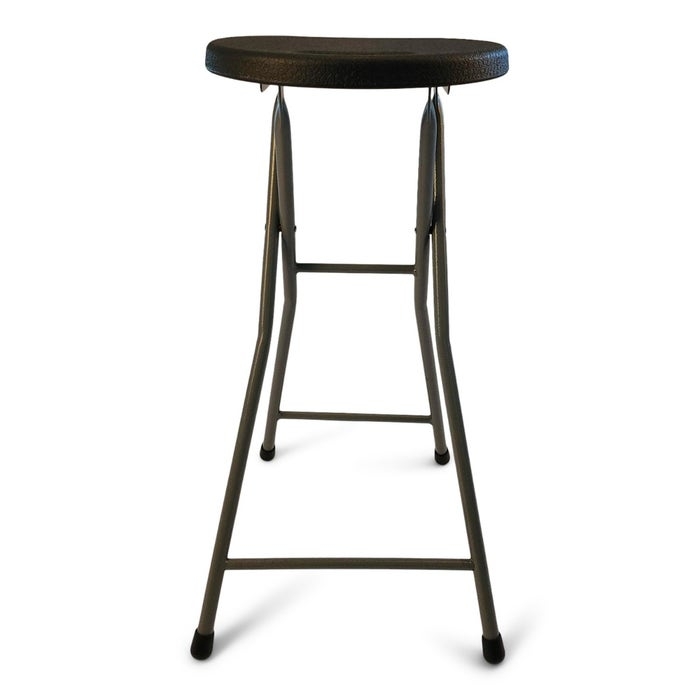 Folding Metal Bar Stool Charcoal Grey Textured Round Seat Industrial