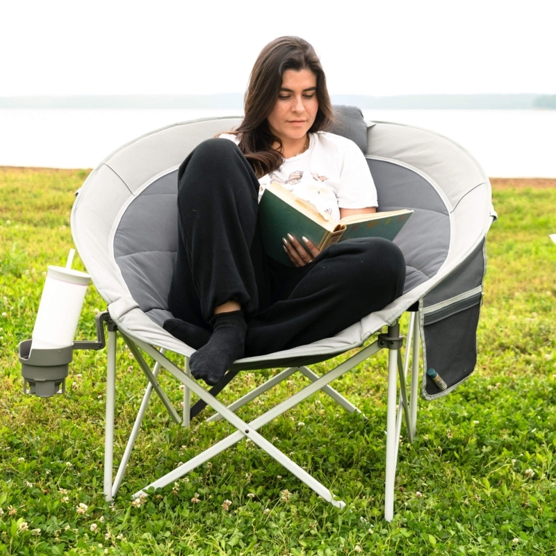 Folding Moon Chair Padded Seat with Cup Holder Pocket