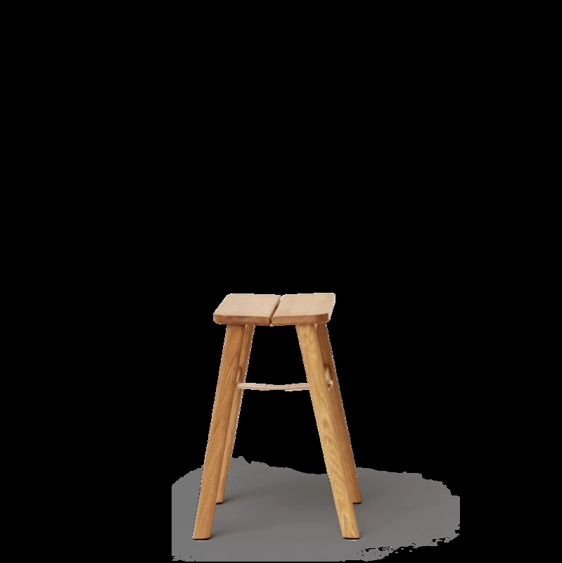 Folding Oak Wood Stool Danish Design Split Seat Leather Strap Support