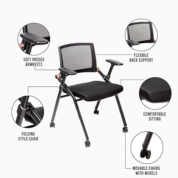 Folding Office Chair Cushioned Seat Padded Armrests Mesh Back