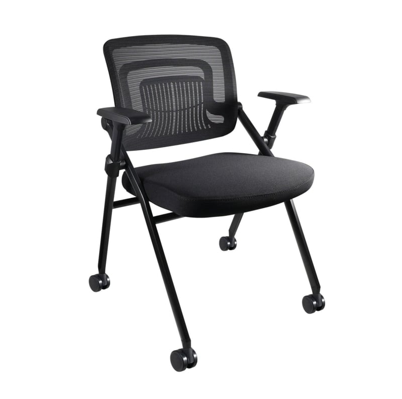 Folding Office Chair Flip Up Seat T Armrests Twin Wheel Casters